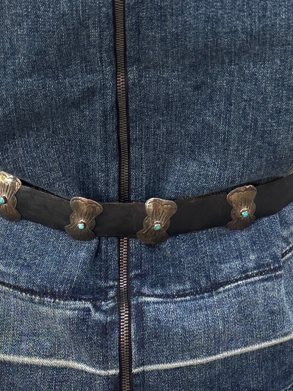 🌹Stunning Vtg Navajo 13 pc Sterling Silver & Turquoise Concho Leather Belt~MINT - Picture 4 of 16